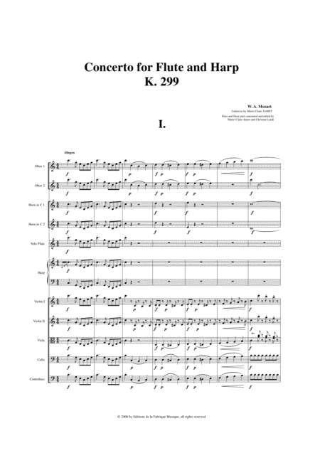 Wolfgang Amadeus Mozart Concerto For Flute And Harp K 299 Orchestral Score And Complete Parts Page 2
