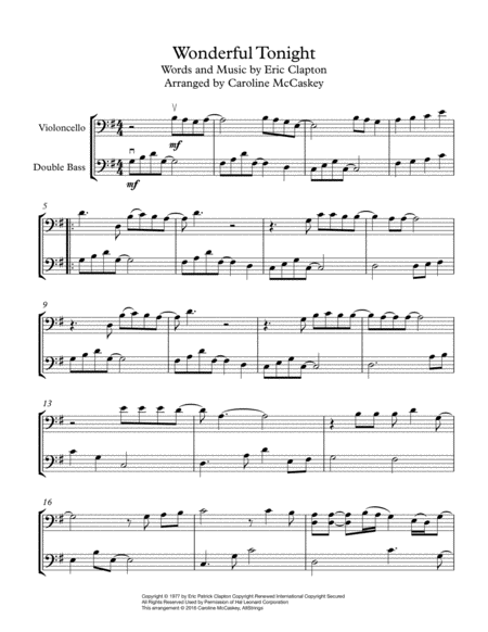 Wonderful Tonight Cello And Bass Duet Page 2