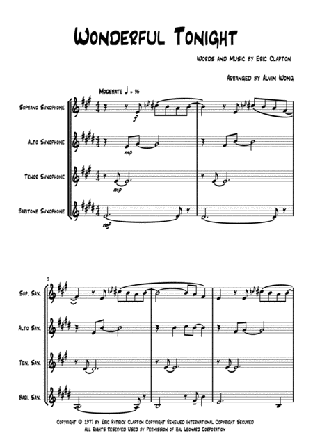 Wonderful Tonight Saxophone Quartet Page 2