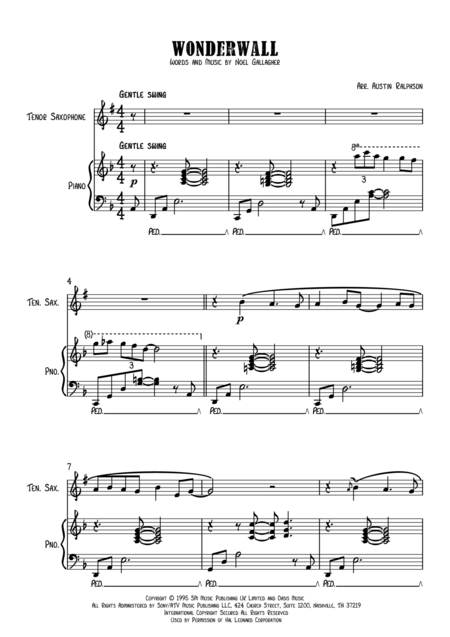 Wonderwall Tenor Sax And Piano Intermediate Level Page 2