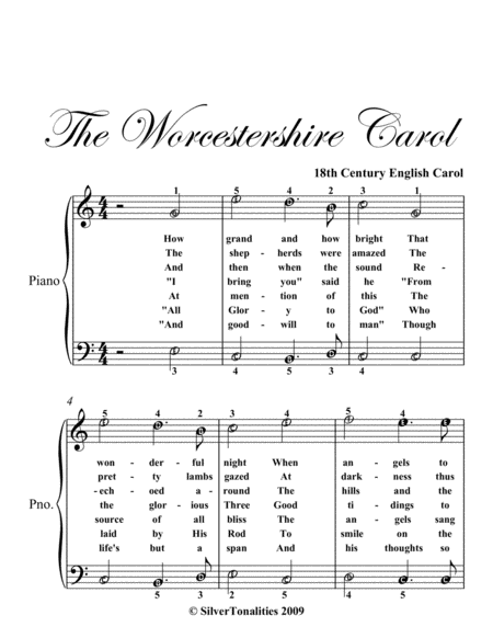 Worcestershire Carol Easy Piano Sheet Music Page 2