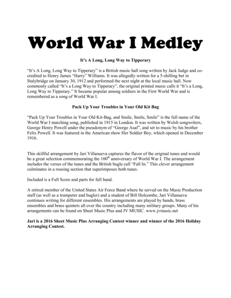 World War I Wwi Medley For Concert Band Page 2