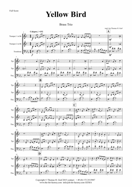 Yellow Bird Haitian Folk Song Calypso Brass Trio Page 2