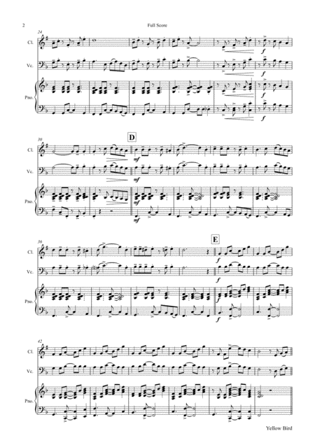 Yellow Bird Haitian Folk Song Calypso Piano Trio Page 2