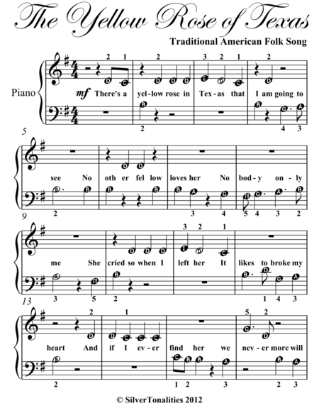 Yellow Rose Of Texas Beginner Piano Sheet Music Page 2