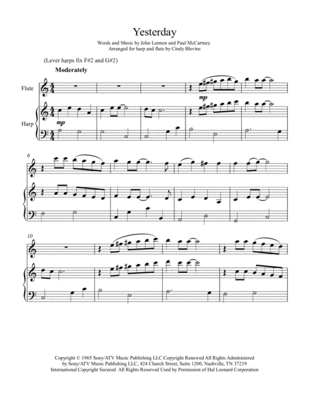 Yesterday Arranged For Harp Or Piano And Flute Page 2