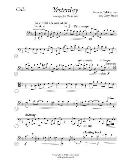 Yesterday Cello Part For Piano Trio Arrangement Page 2