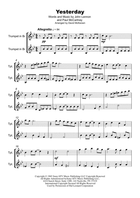 Yesterday Duet For Two Trumpets Page 2