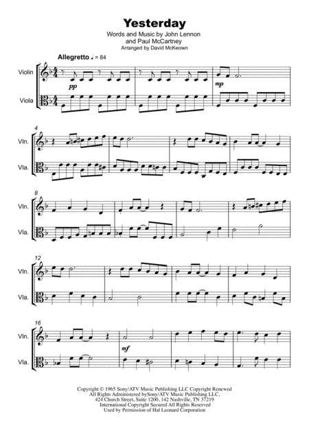 Yesterday Duet For Violin And Viola Page 2