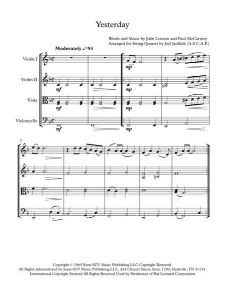 Yesterday For String Quartet 2016 Arranging Contest Entry Page 2