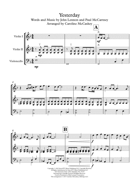 Yesterday For String Trio Two Violins And Cello Page 2