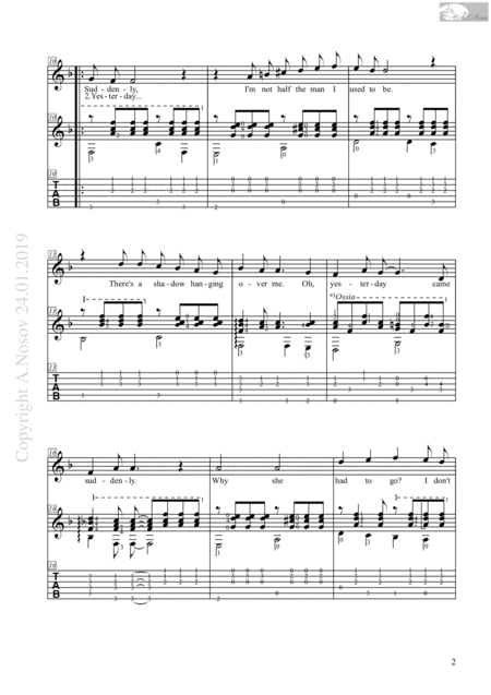 Yesterday Sheet Music For Vocals And Guitar Page 2