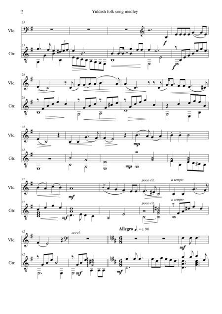 Yiddish Folk Song Medley For Cello And Guitar Page 2