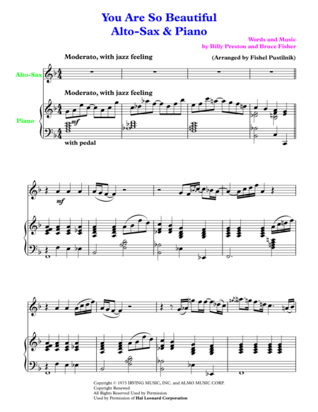 You Are So Beautiful For Alto Sax And Piano Page 2