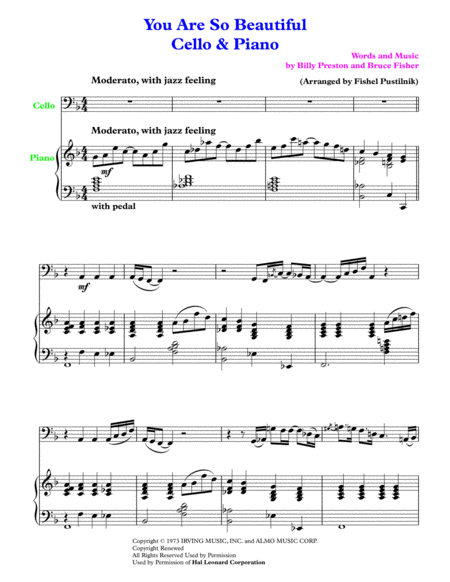 You Are So Beautiful For Cello And Piano Page 2