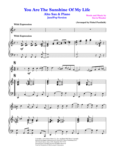 You Are The Sunshine Of My Life For Alto Sax And Piano Video Page 2