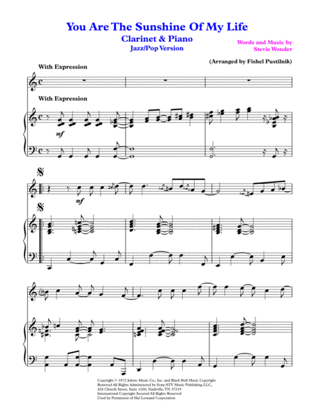 You Are The Sunshine Of My Life For Clarinet And Piano Video Page 2