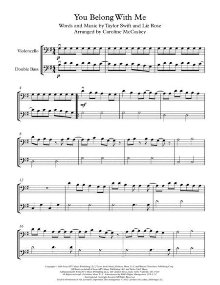 You Belong With Me Cello And Double Bass Duet Page 2