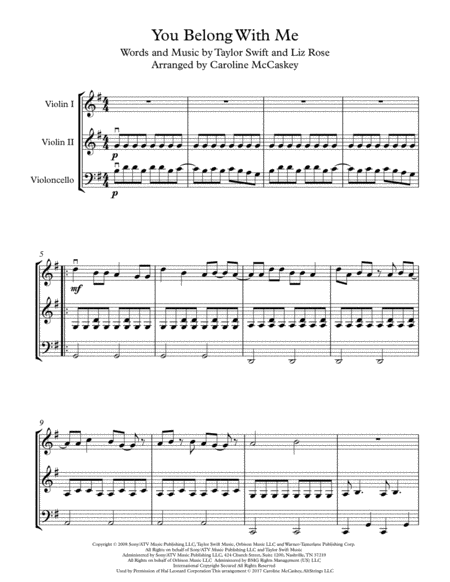 You Belong With Me String Trio Two Violins And Cello Page 2