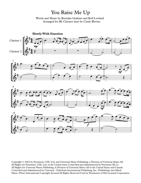 You Raise Me Up Arranged For Bb Clarinet Duet Page 2