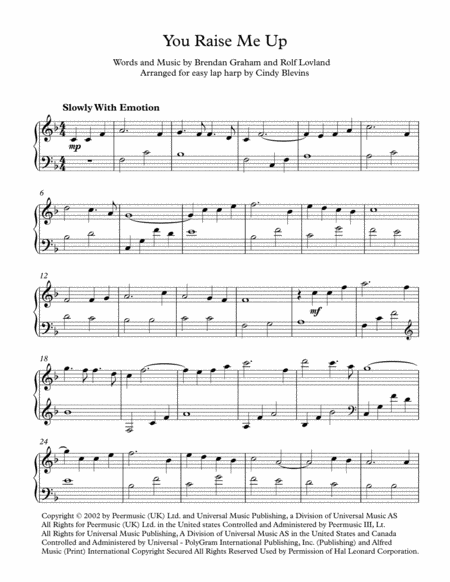 You Raise Me Up Arranged For Easy Lap Harp Solo Page 2
