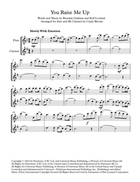 You Raise Me Up Arranged For Flute And Bb Clarinet Page 2