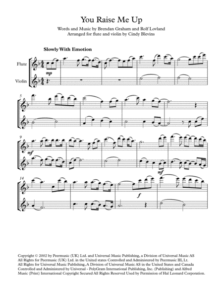 You Raise Me Up Arranged For Flute And Violin Page 2