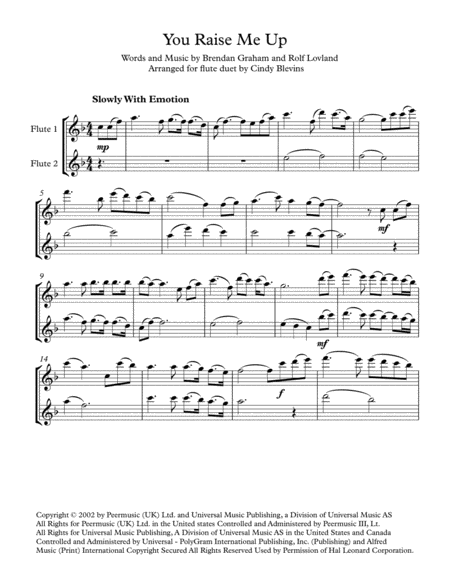 You Raise Me Up Arranged For Flute Duet Page 2