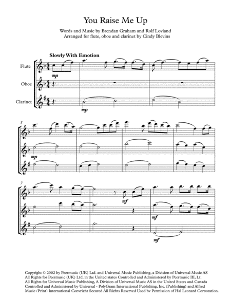 You Raise Me Up Arranged For Flute Oboe And Bb Clarinet Page 2