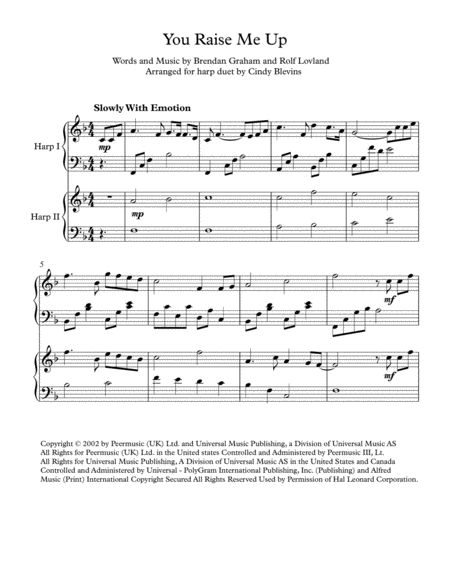 You Raise Me Up Arranged For Harp Duet Piano Can Play Too Page 2