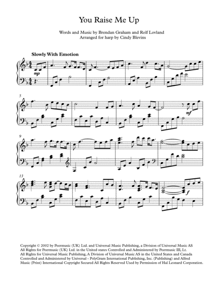You Raise Me Up Arranged For Lever Or Pedal Harp Page 2