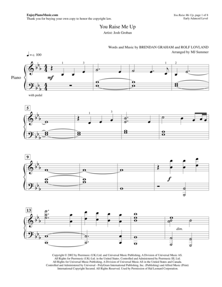 You Raise Me Up Josh Groban Advanced Intermediate Piano Solo Page 2