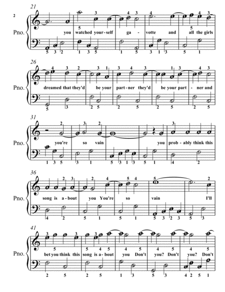 You Re So Vain Easy Piano Sheet Music Page 2