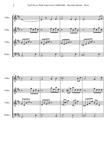 You Will Never Walk Alone From Carousel For Recorder Quartet Page 2