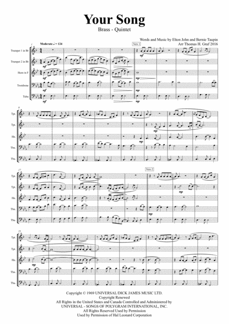 Your Song Elton John Brass Quintet Page 2