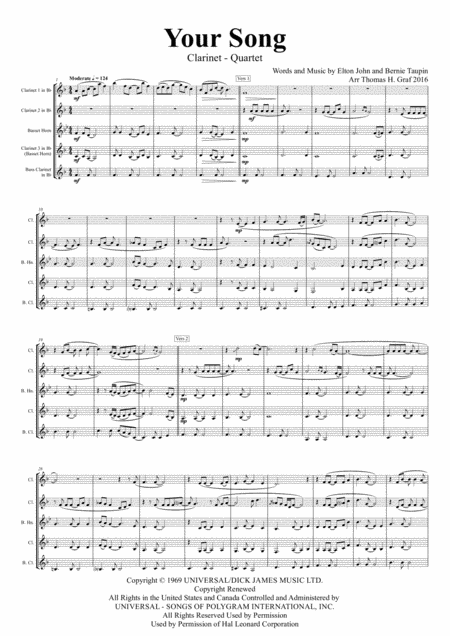 Your Song Elton John Clarinet Quartet Page 2