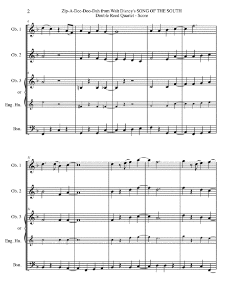 Zip A Dee Doo Dah From Walt Disneys Song Of The South For Double Reed Quartet Page 2