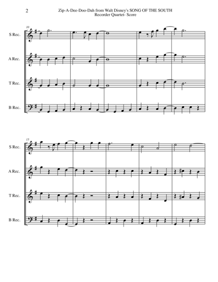 Zip A Dee Doo Dah From Walt Disneys Song Of The South For Recorder Quartet Page 2