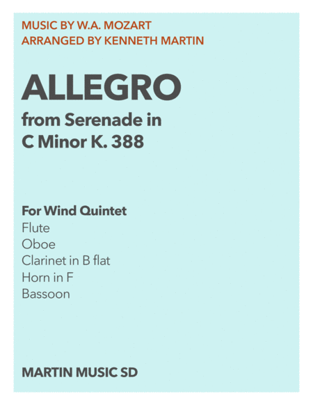 1 Allegro From Serenade In C Minor K 388 For Wind Quintet Sheet Music