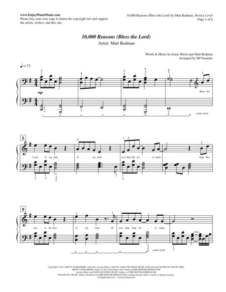 10 000 Reasons Bless The Lord For Piano Students Teachers Intermediate Level With Lyrics Sheet Music