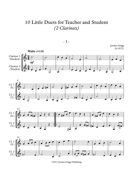 10 Little Duets For Teacher And Student 2 Clarinets Sheet Music