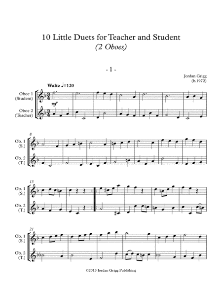 Free Sheet Music 10 Little Duets For Teacher And Student 2 Oboes
