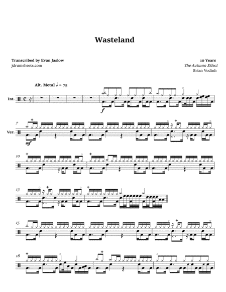 Free Sheet Music 10 Years Wasteland