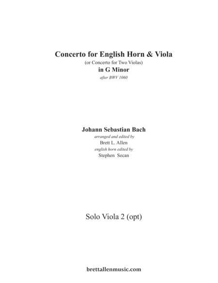 1060d Jsbach Concerto For English Horn And Viola In G Minor Solo Viola 2 Opt Part Sheet Music