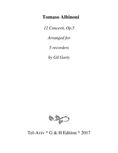 12 Concerti Op 5 Arrangements For 5 Recorders Sheet Music