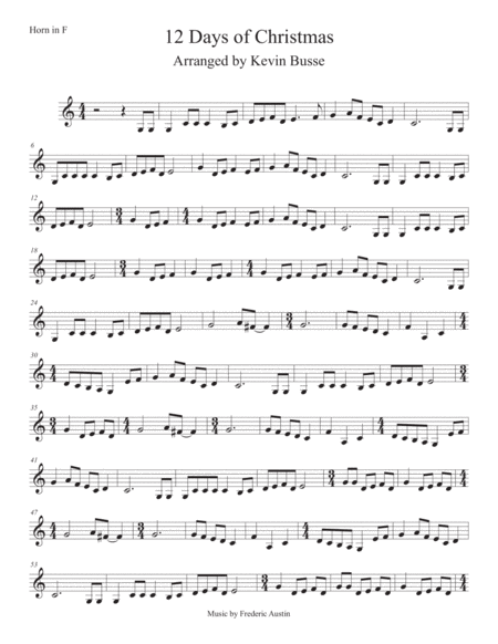 Free Sheet Music 12 Days Of Christmas Easy Key Of C Horn In F