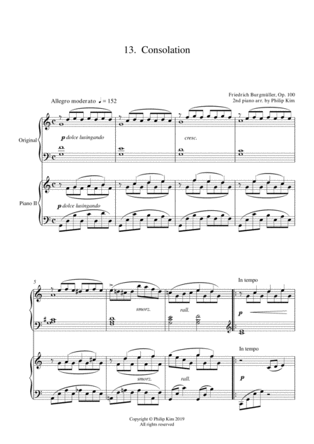 Free Sheet Music 13 Consolation 25 Progressive Studies Opus 100 For 2 Pianos Friedrich Burgmller