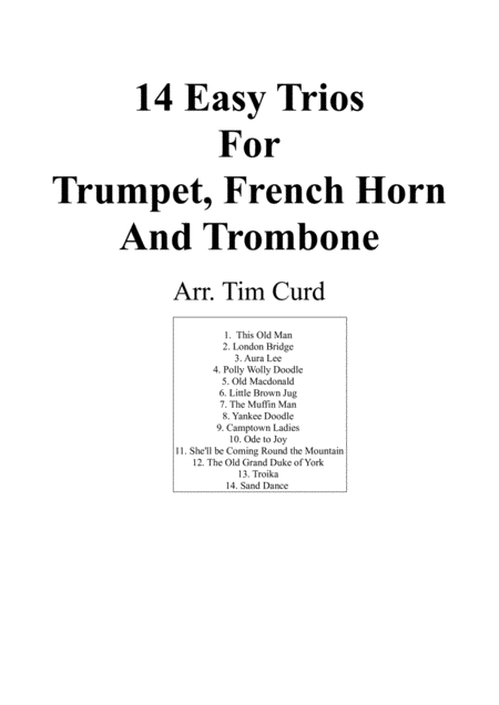 14 Easy Trios For Trumpet French Horn And Trombone Sheet Music