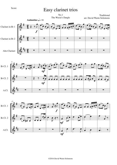 Free Sheet Music 15 Easy Clarinet Trios 2 B Flats And 1 Alto