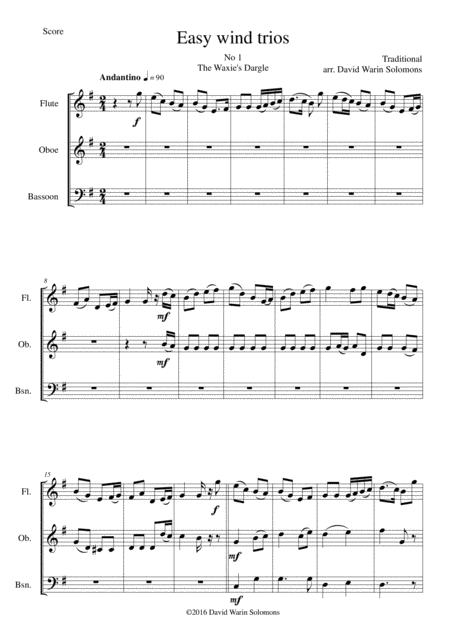 Free Sheet Music 15 Easy Pieces For Wind Trio Flute Oboe Bassoon